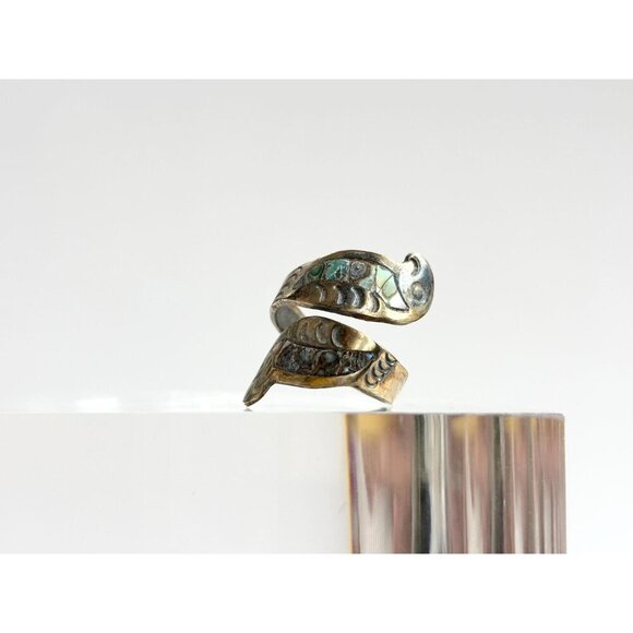 Abalone Sterling Silver Parrot Figural Mexican Adjustable Vintage Ring - sz 5 - Picture 8 of 10